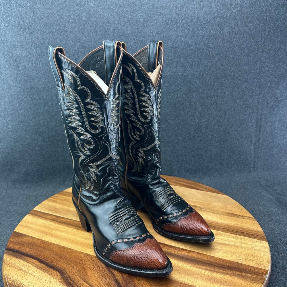 Justin Western Collectors Boots #L4930 Women 4.5B Black Lizard Toe Buckstitch - Picture 2 of 9